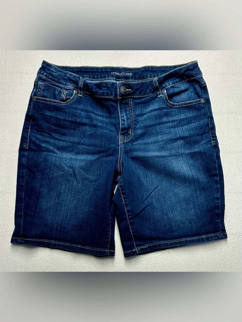 Maurices Women’s Size 16 Denim Bermuda Shorts Dark Wash Stretch 10” Inseam